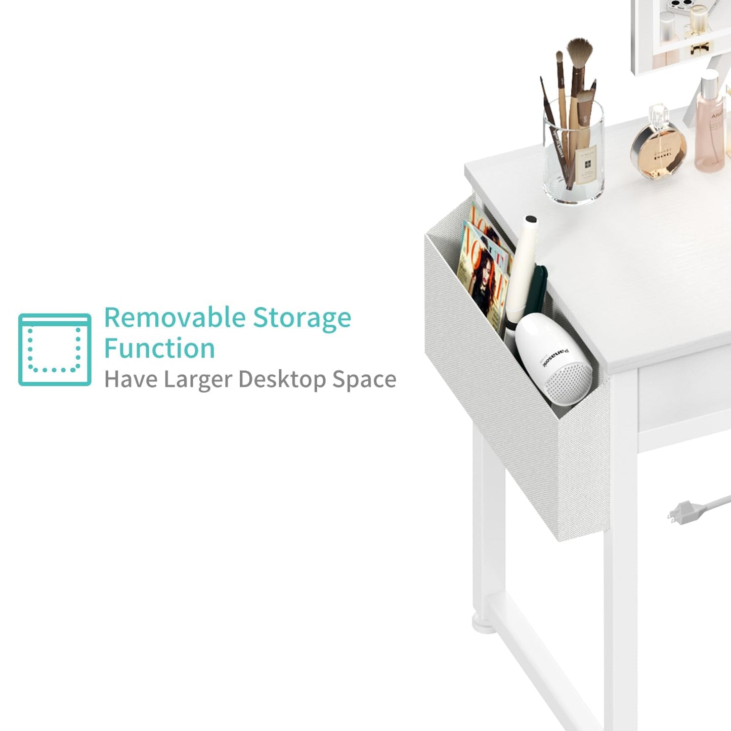 Small Makeup Vanity Desk with Fabric Drawers