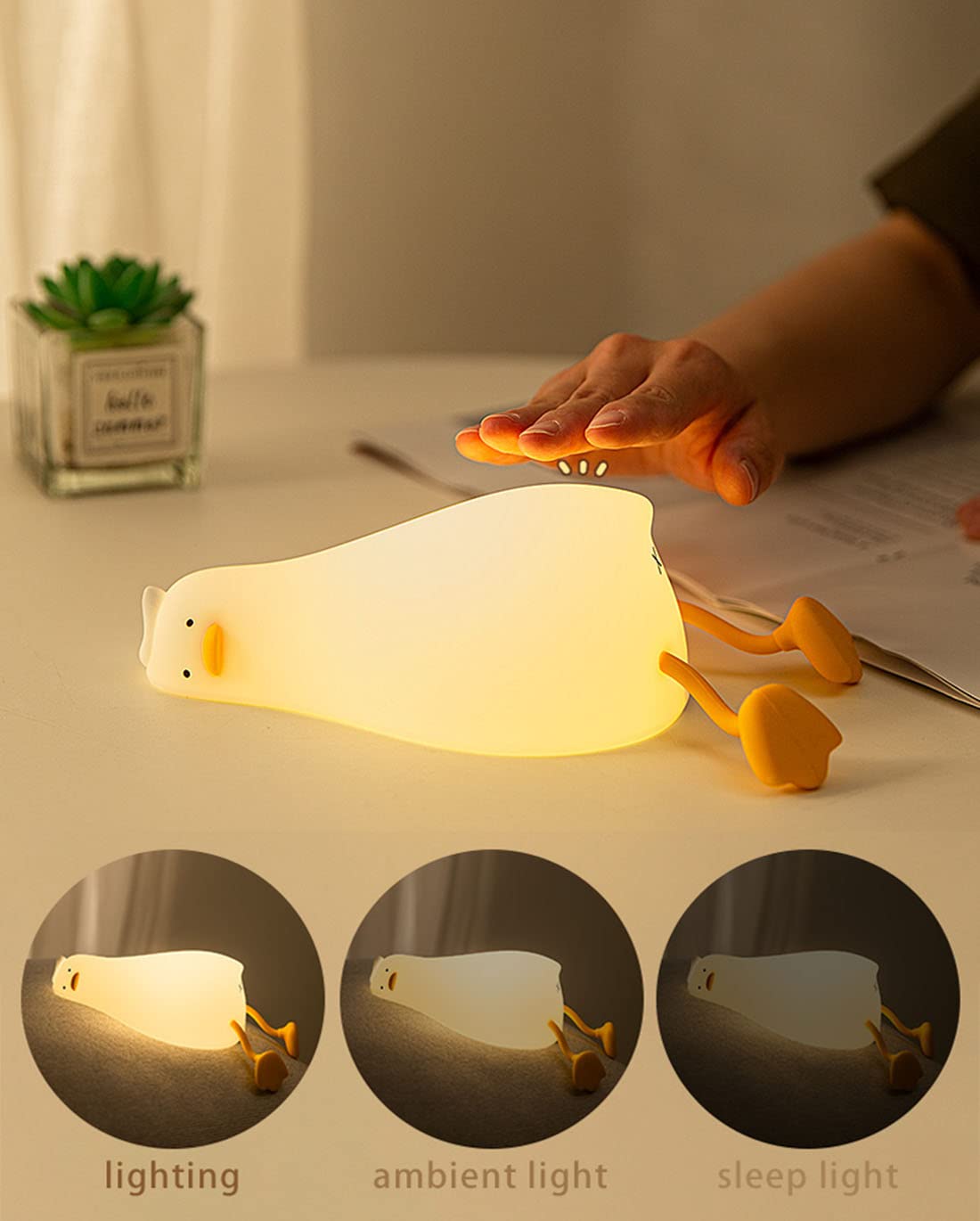 Luz noturna LED para pato deitado, luz noturna regulável de 3 níveis para berçário