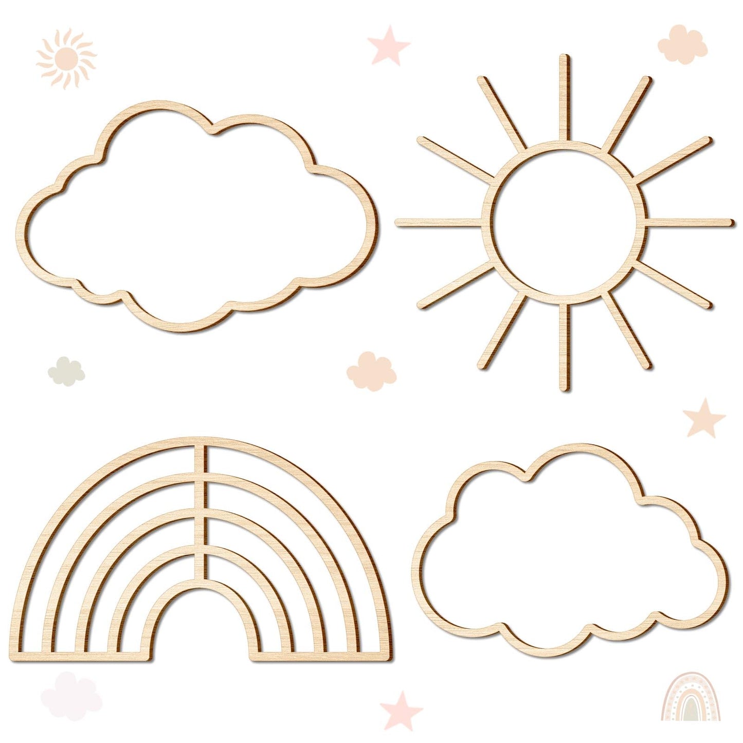 4 peças Boho Nursery Cloud Star decoração de parede