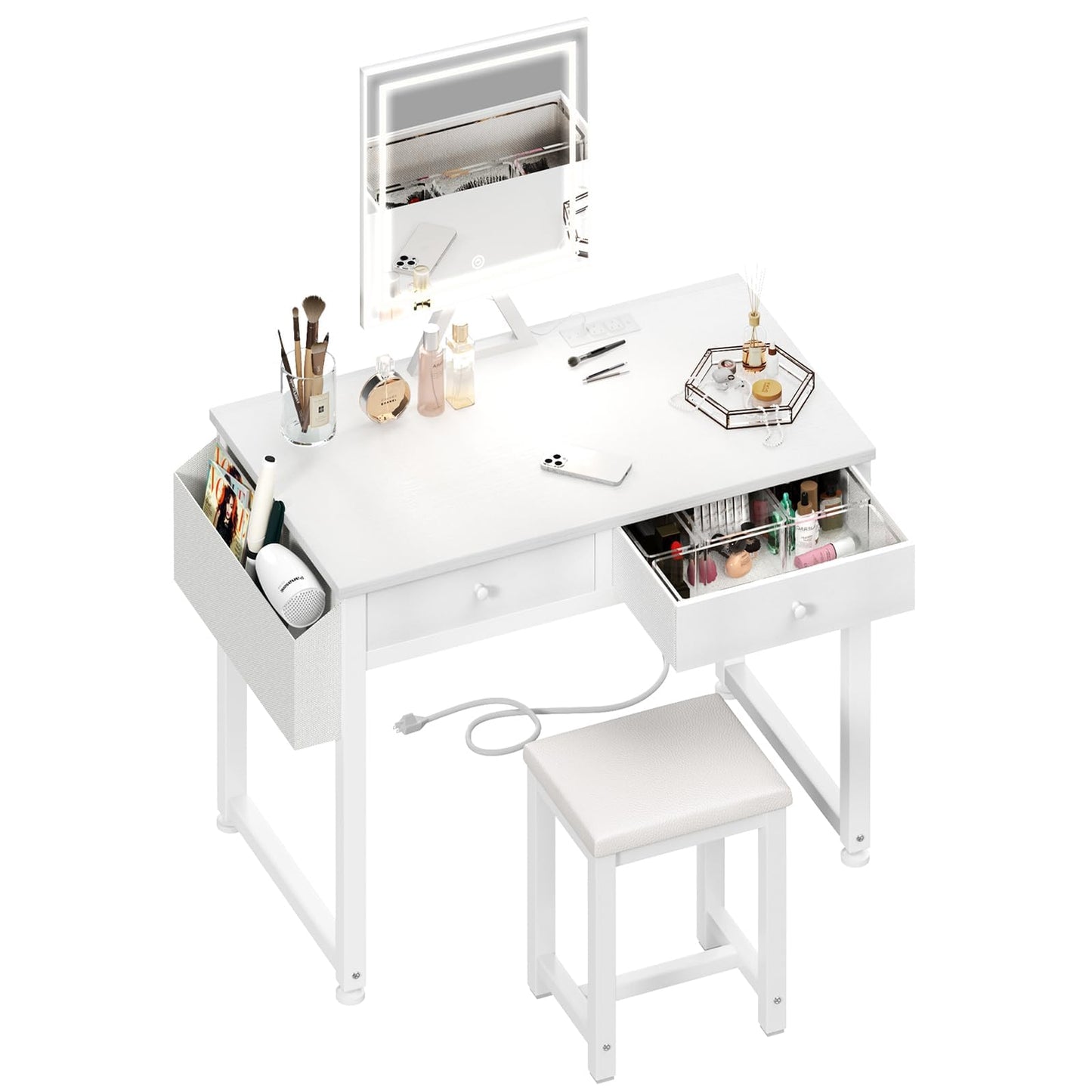 Small Makeup Vanity Desk with Fabric Drawers