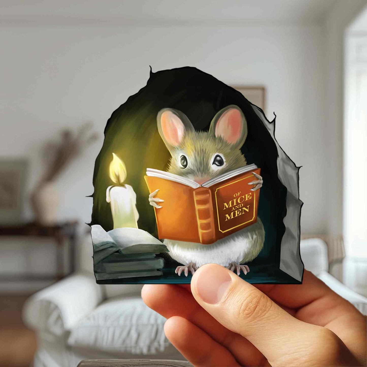 Mouse lendo livro, adesivo de decoração de parede decalque