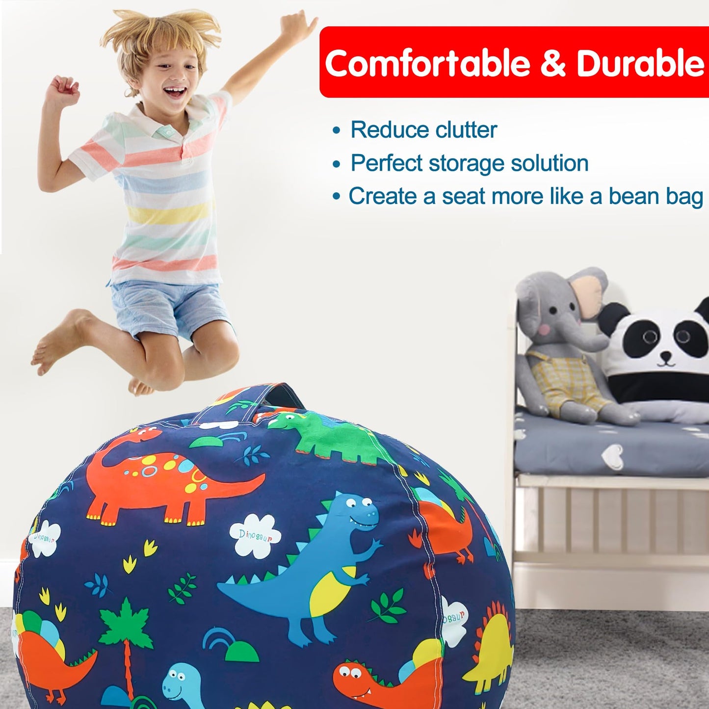 Stuffed Animal Storage Bean Bag Chair Cover for Kids