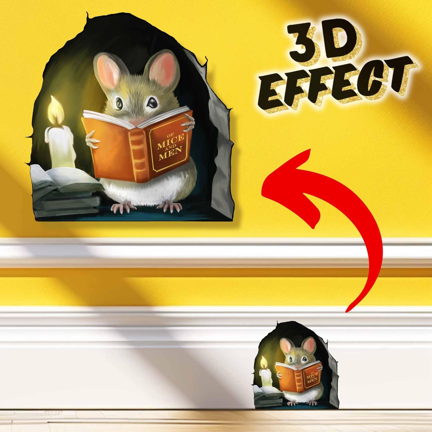 Mouse lendo livro, adesivo de decoração de parede decalque
