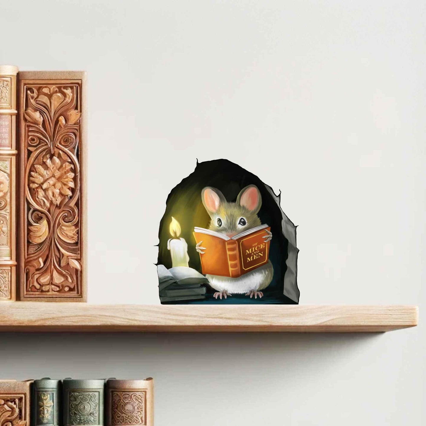 Mouse lendo livro, adesivo de decoração de parede decalque