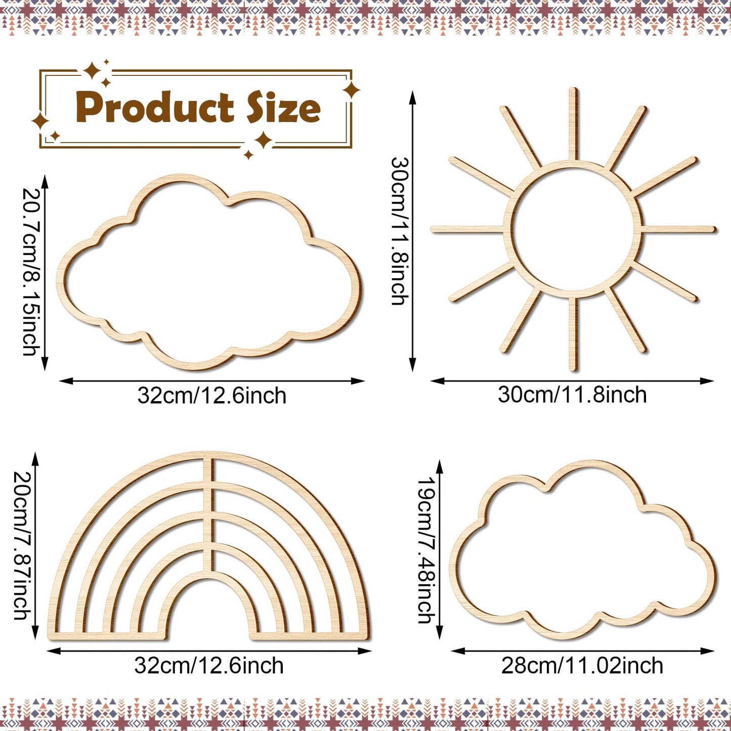 4 peças Boho Nursery Cloud Star decoração de parede