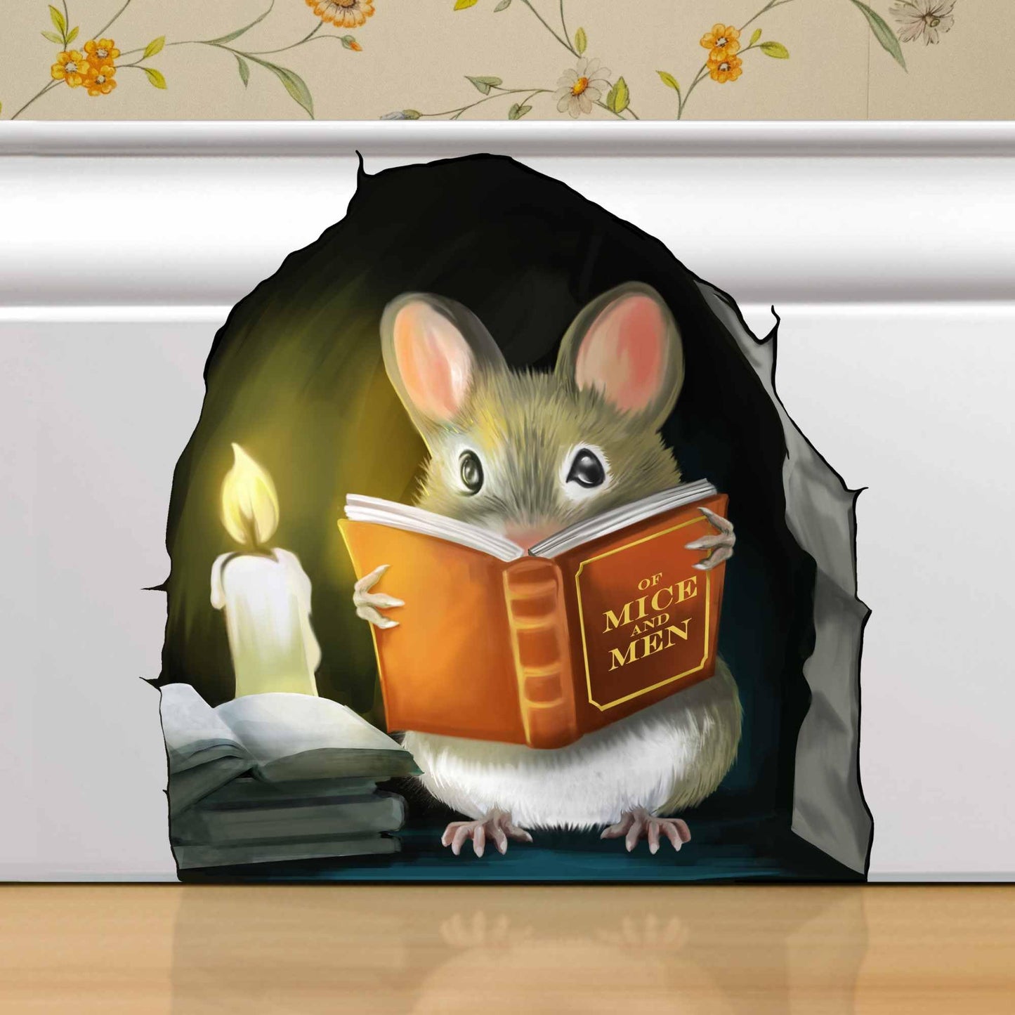 Mouse lendo livro, adesivo de decoração de parede decalque