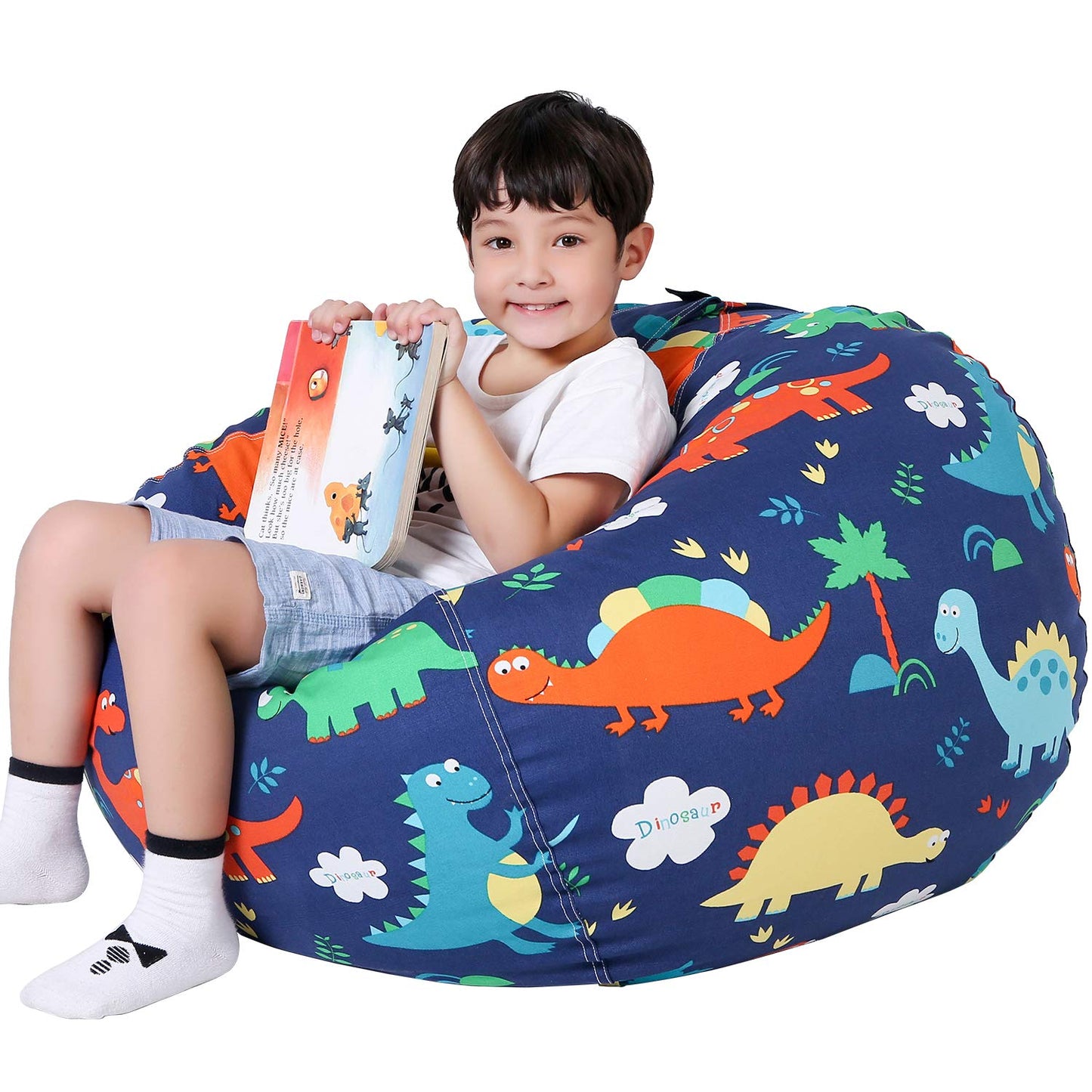 Stuffed Animal Storage Bean Bag Chair Cover for Kids