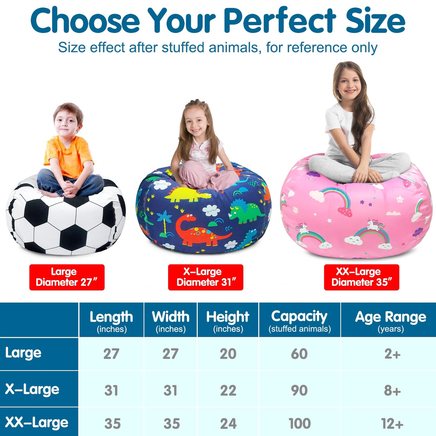 Stuffed Animal Storage Bean Bag Chair Cover for Kids