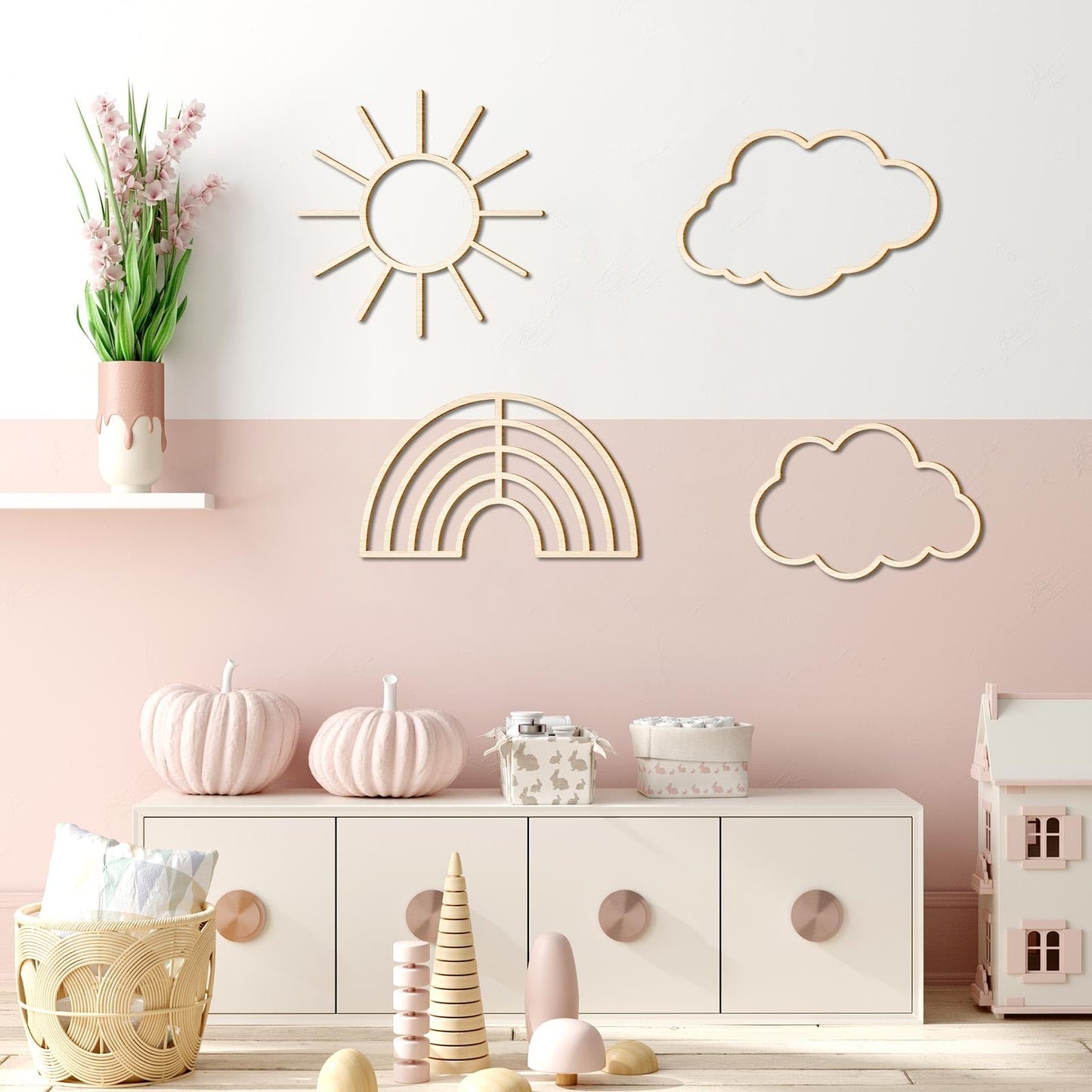 4 peças Boho Nursery Cloud Star decoração de parede