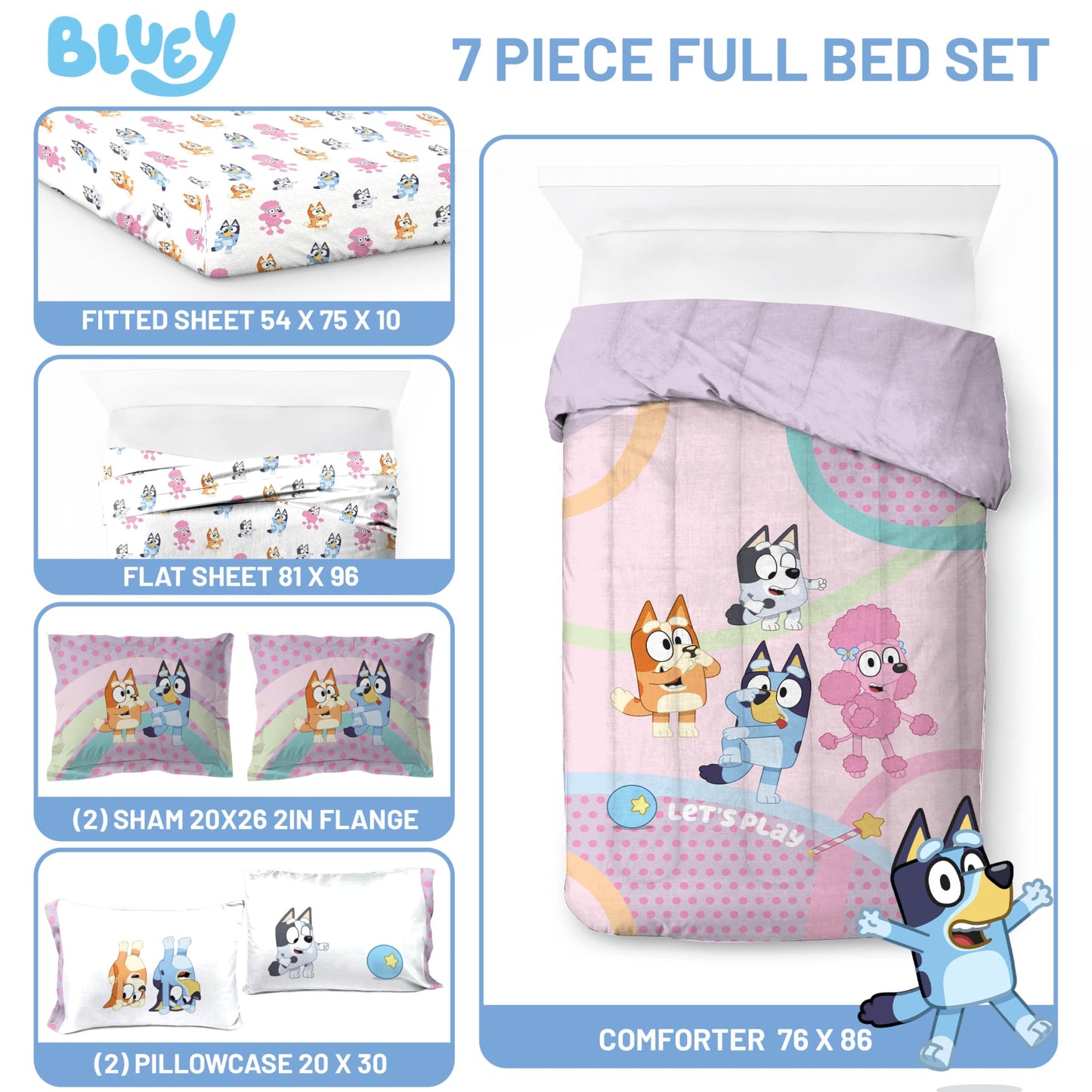 Conjunto de edredom Bluey Full Size - 7 peças