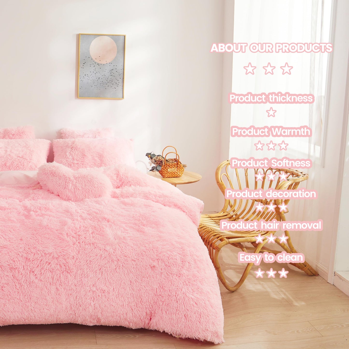 Edredons fofos Capa Twin Size - Conjuntos de cama rosa ultra macios de pelúcia 2 peças