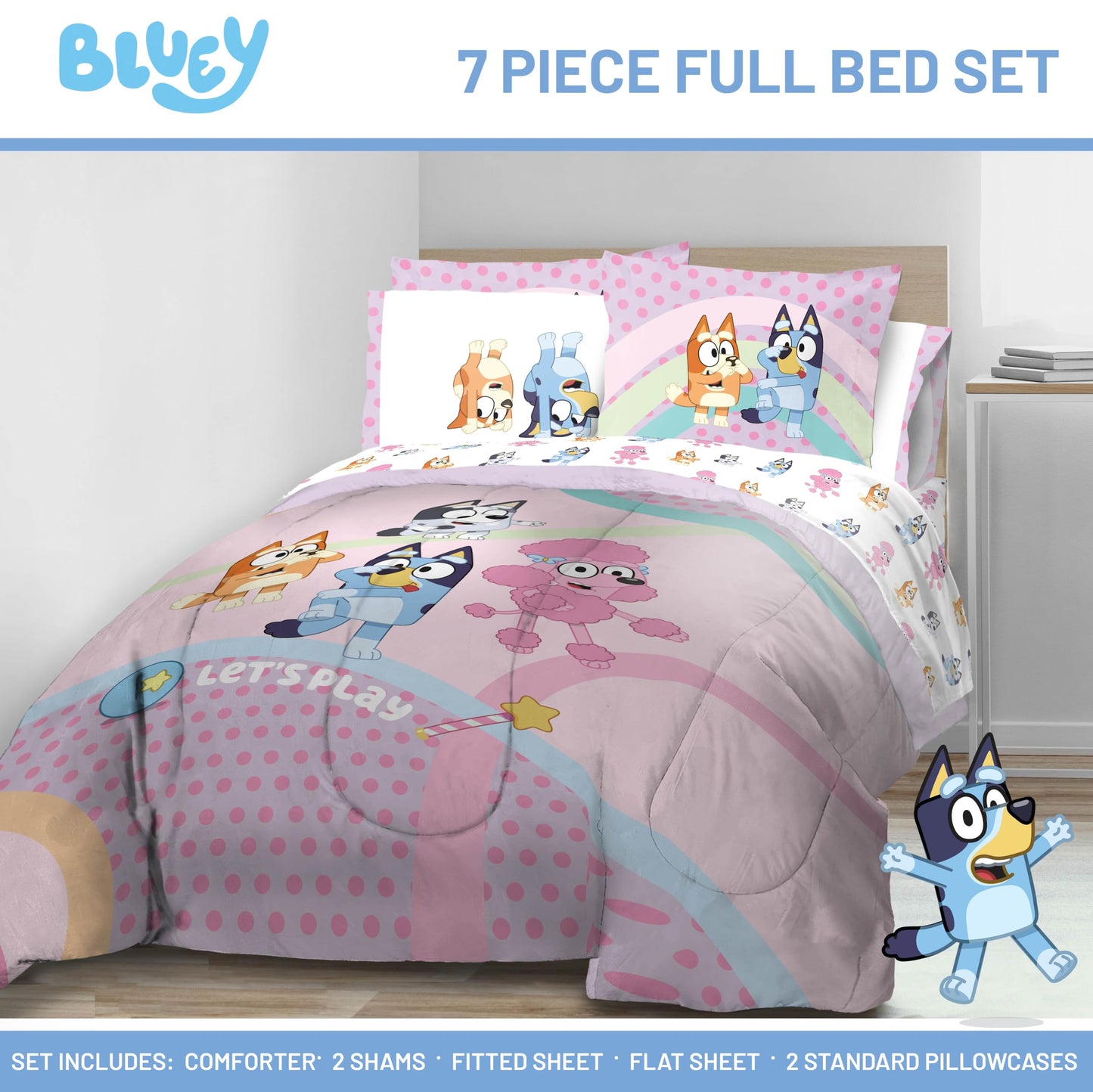 Conjunto de edredom Bluey Full Size - 7 peças