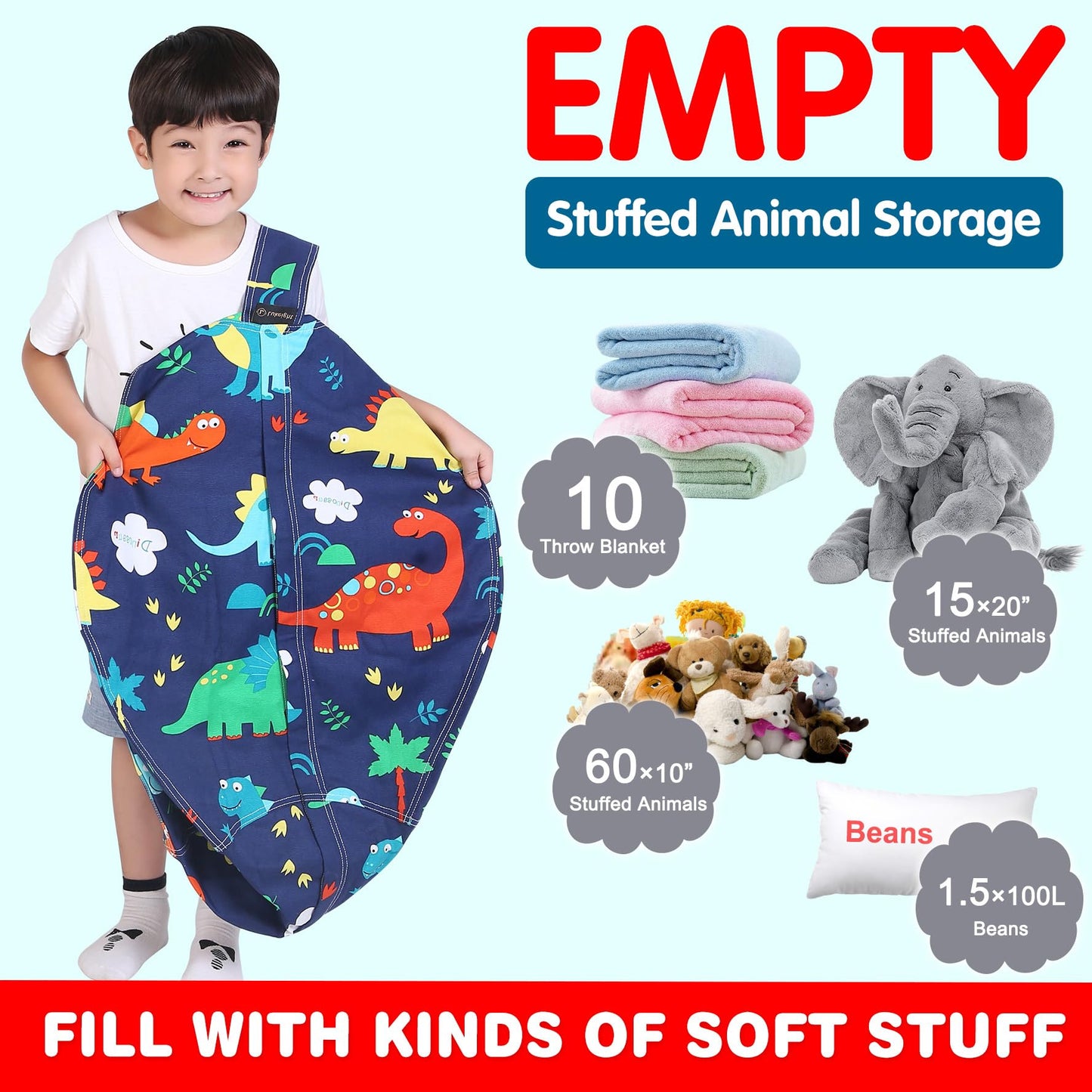 Stuffed Animal Storage Bean Bag Chair Cover for Kids