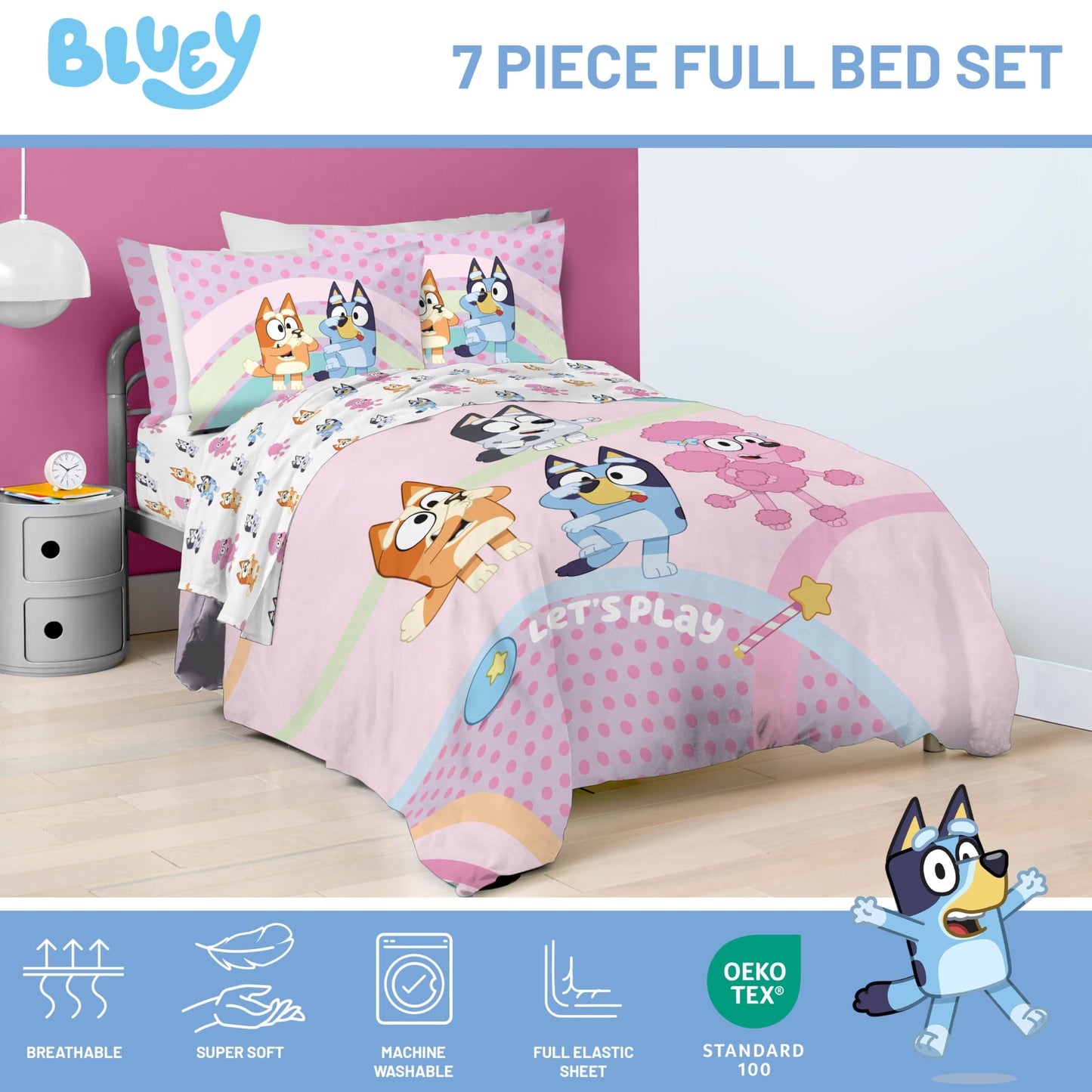 Conjunto de edredom Bluey Full Size - 7 peças