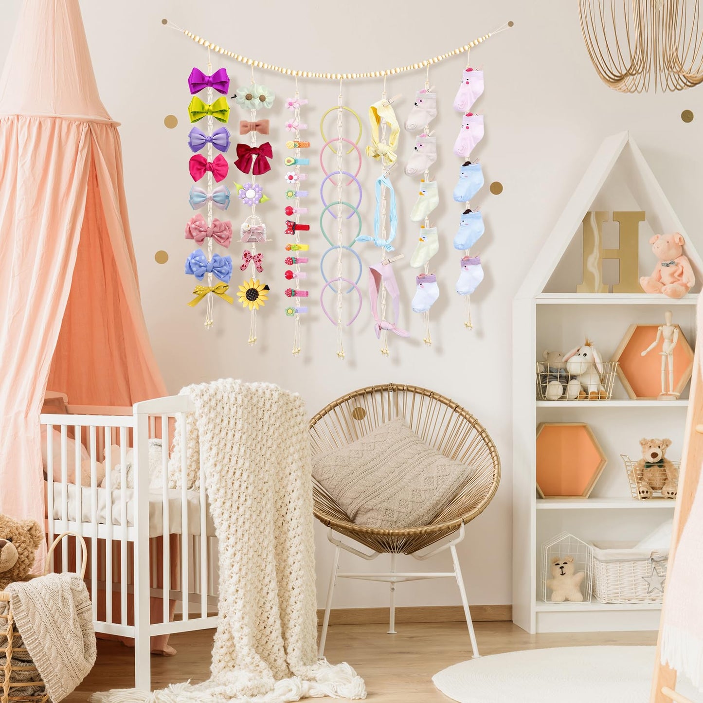 Expositor de fotos suspenso em macramê Decoração de parede boho