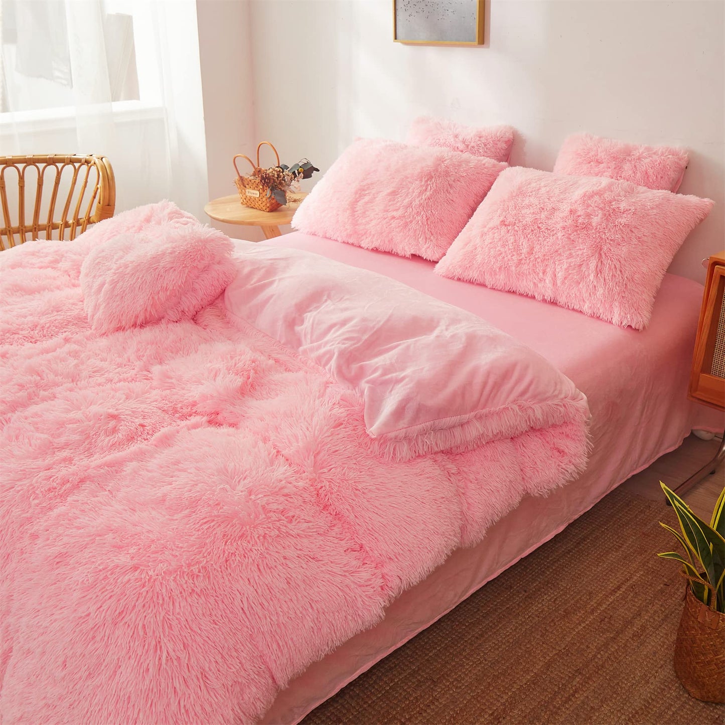 Edredons fofos Capa Twin Size - Conjuntos de cama rosa ultra macios de pelúcia 2 peças
