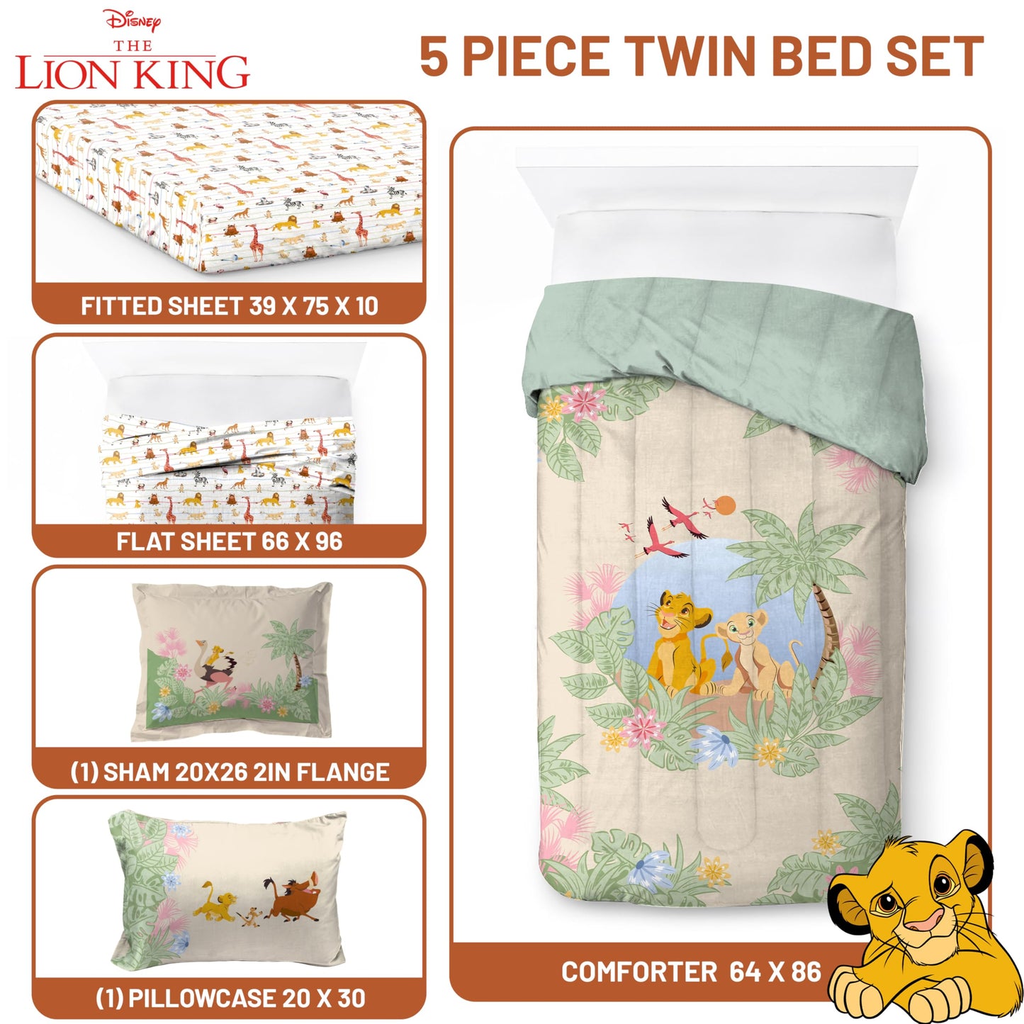 Conjunto de edredom duplo Disney Lion King - 5 peças