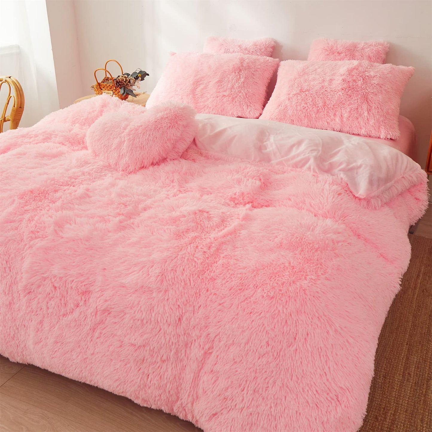 Edredons fofos Capa Twin Size - Conjuntos de cama rosa ultra macios de pelúcia 2 peças