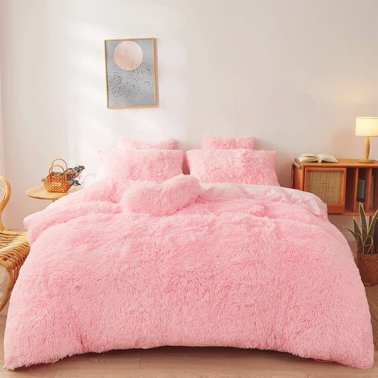 Edredons fofos Capa Twin Size - Conjuntos de cama rosa ultra macios de pelúcia 2 peças