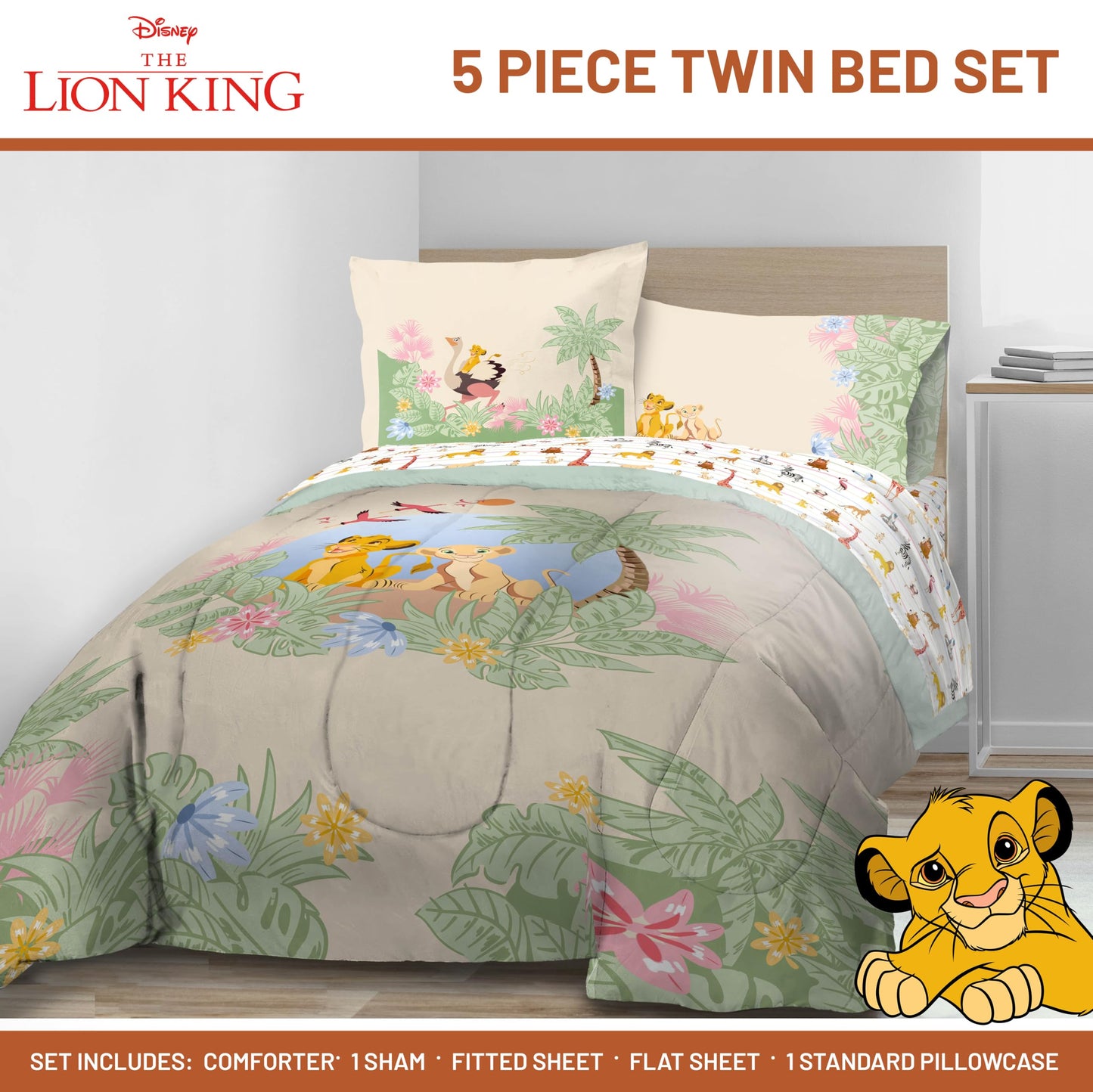 Conjunto de edredom duplo Disney Lion King - 5 peças