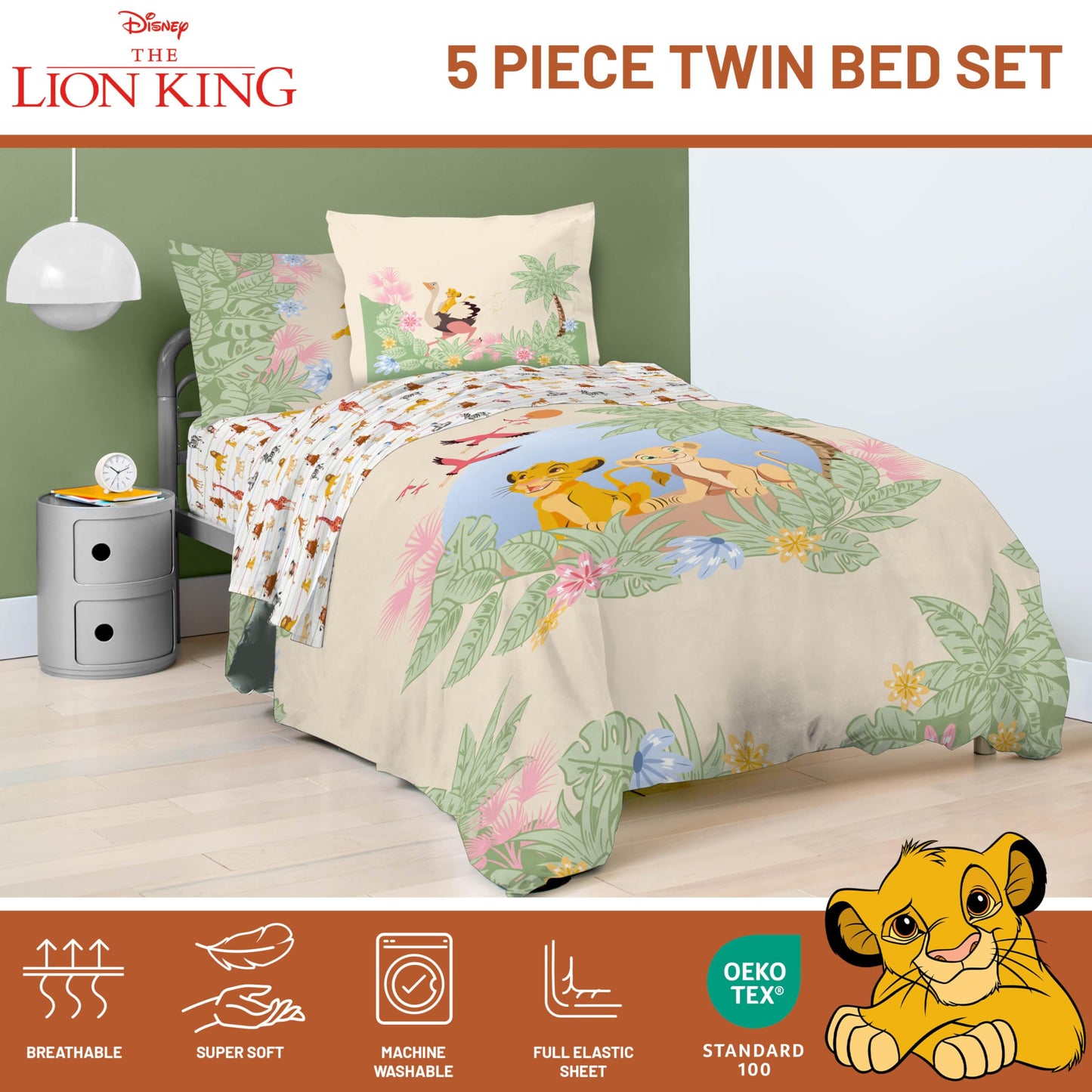 Conjunto de edredom duplo Disney Lion King - 5 peças