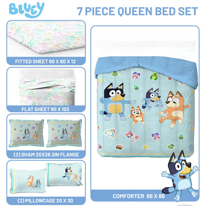 Conjunto de edredom Queen Size Bluey - 7 peças