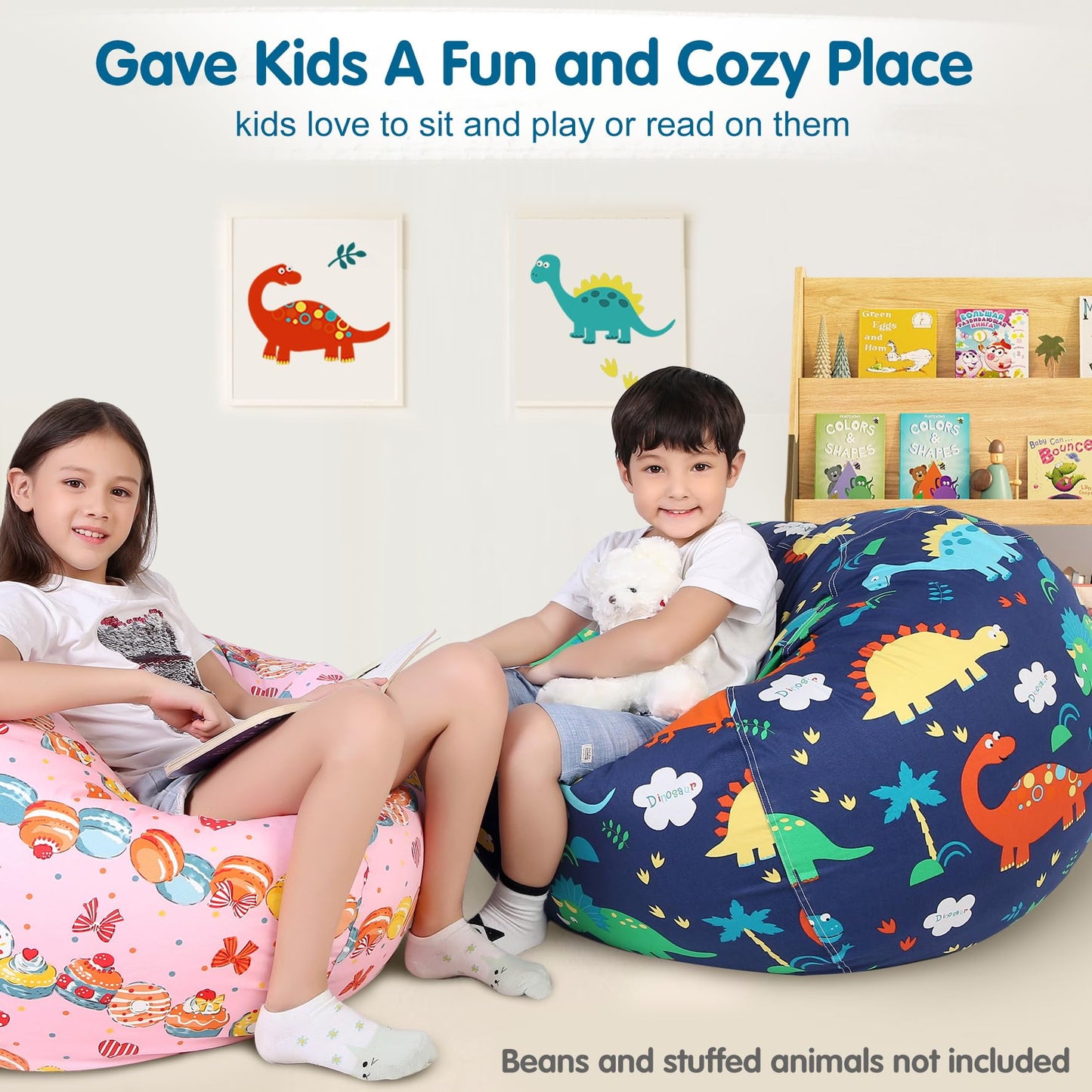 Stuffed Animal Storage Bean Bag Chair Cover for Kids