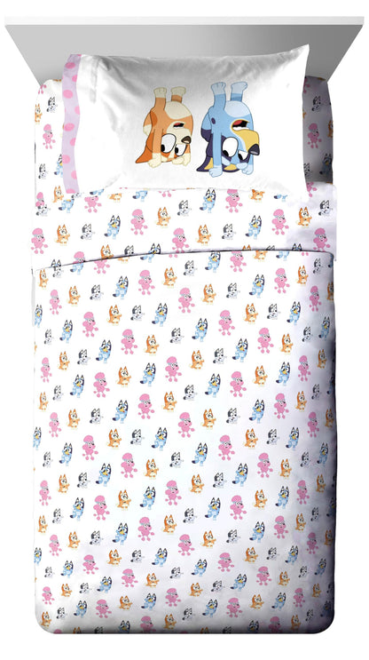 Juego de edredón individual Bluey de 5 piezas, color rosa