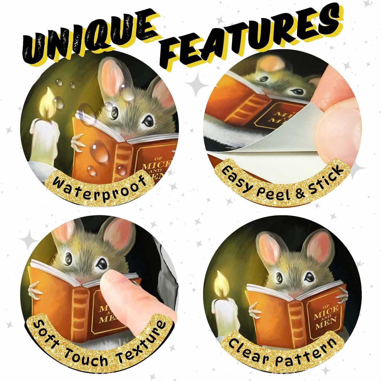 Mouse lendo livro, adesivo de decoração de parede decalque