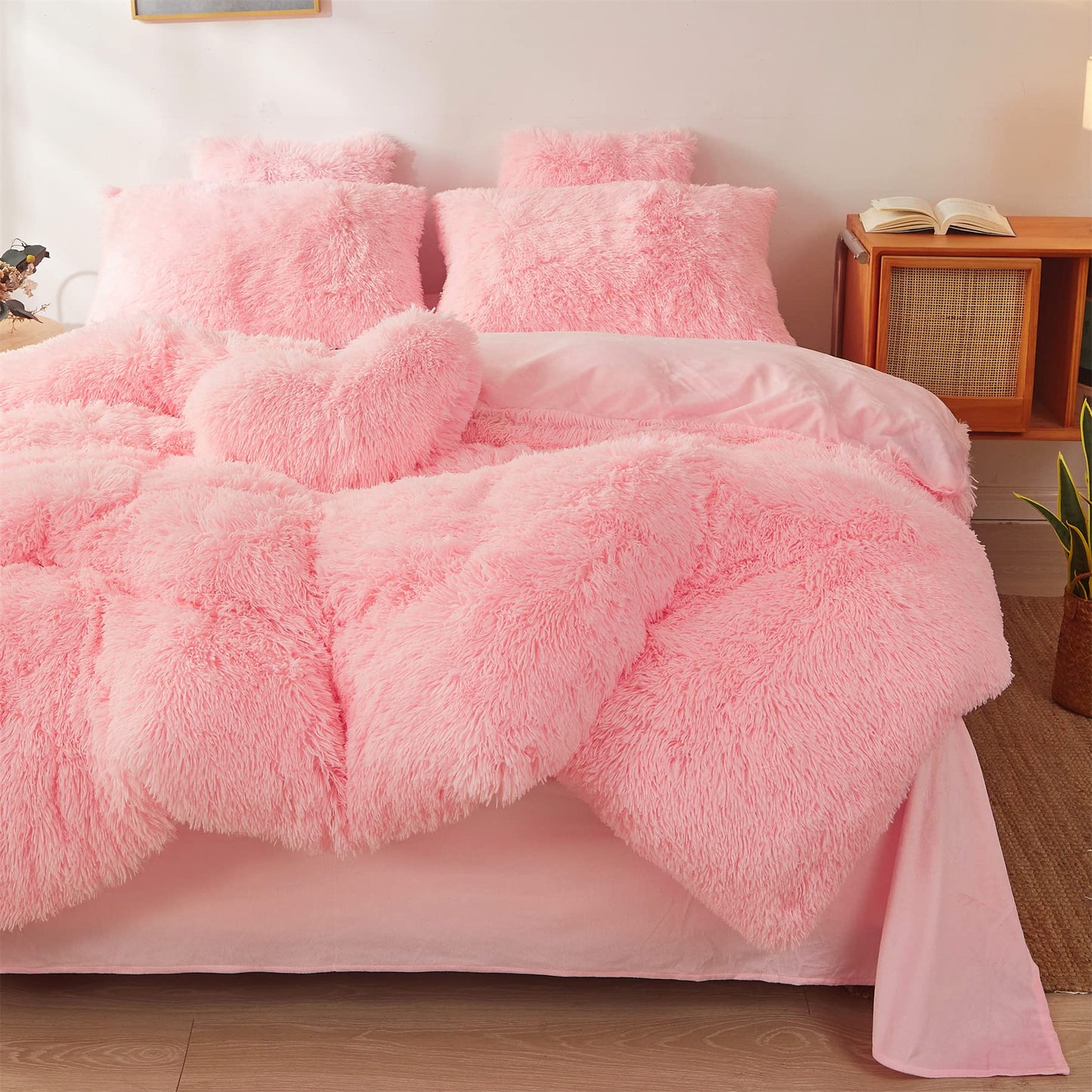 Edredones mullidos tamaño individual - Juego de cama de felpa ultra suave rosa de 2 piezas